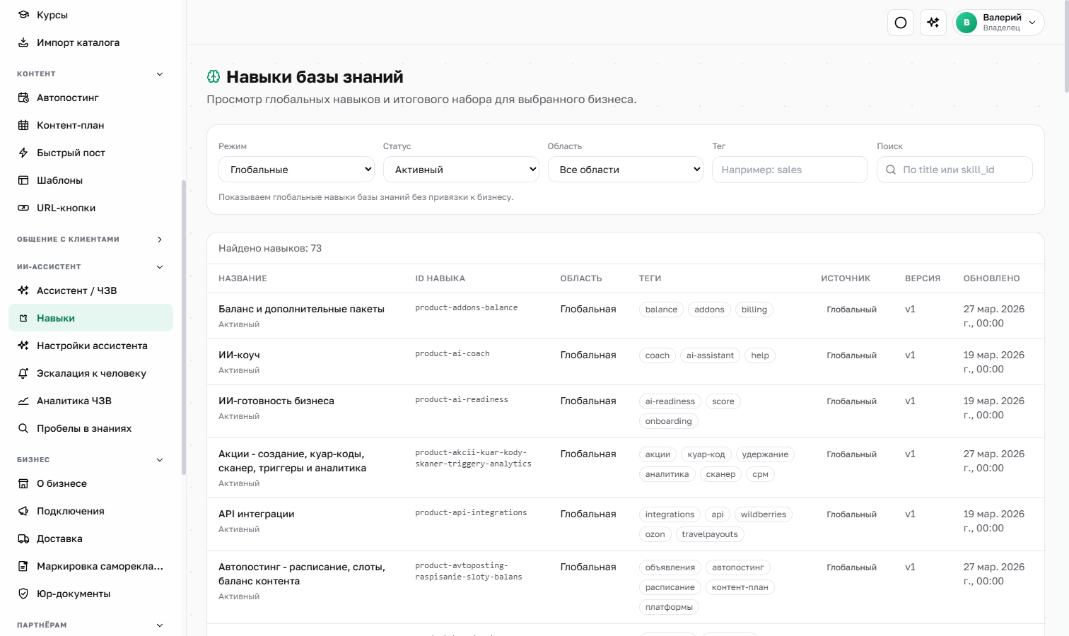 Навыки ассистента